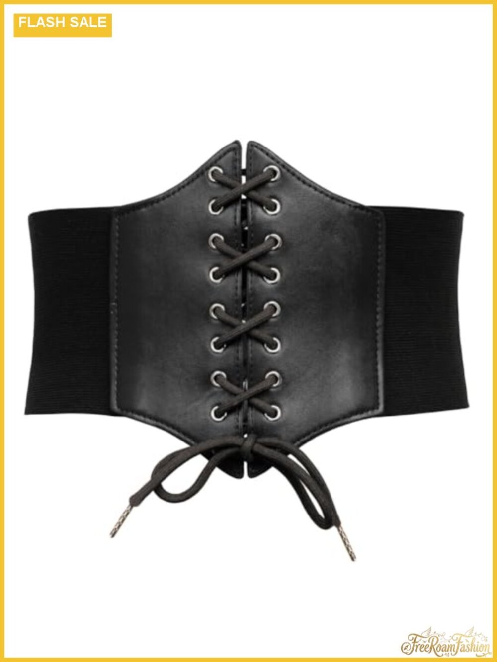PU Leather Lace-Up Cinch Waist Belt with Elastic Band